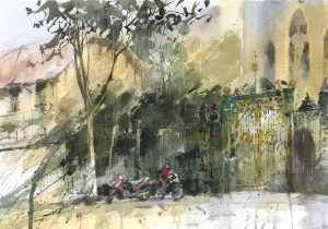 Ham Long Church Vietnamese Watercolor Painting By Artist Minh Dam