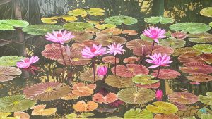 Pond of Noble Lotuses III Vietnamese Lacquer Painting By artist Nguyen Xuan Viet