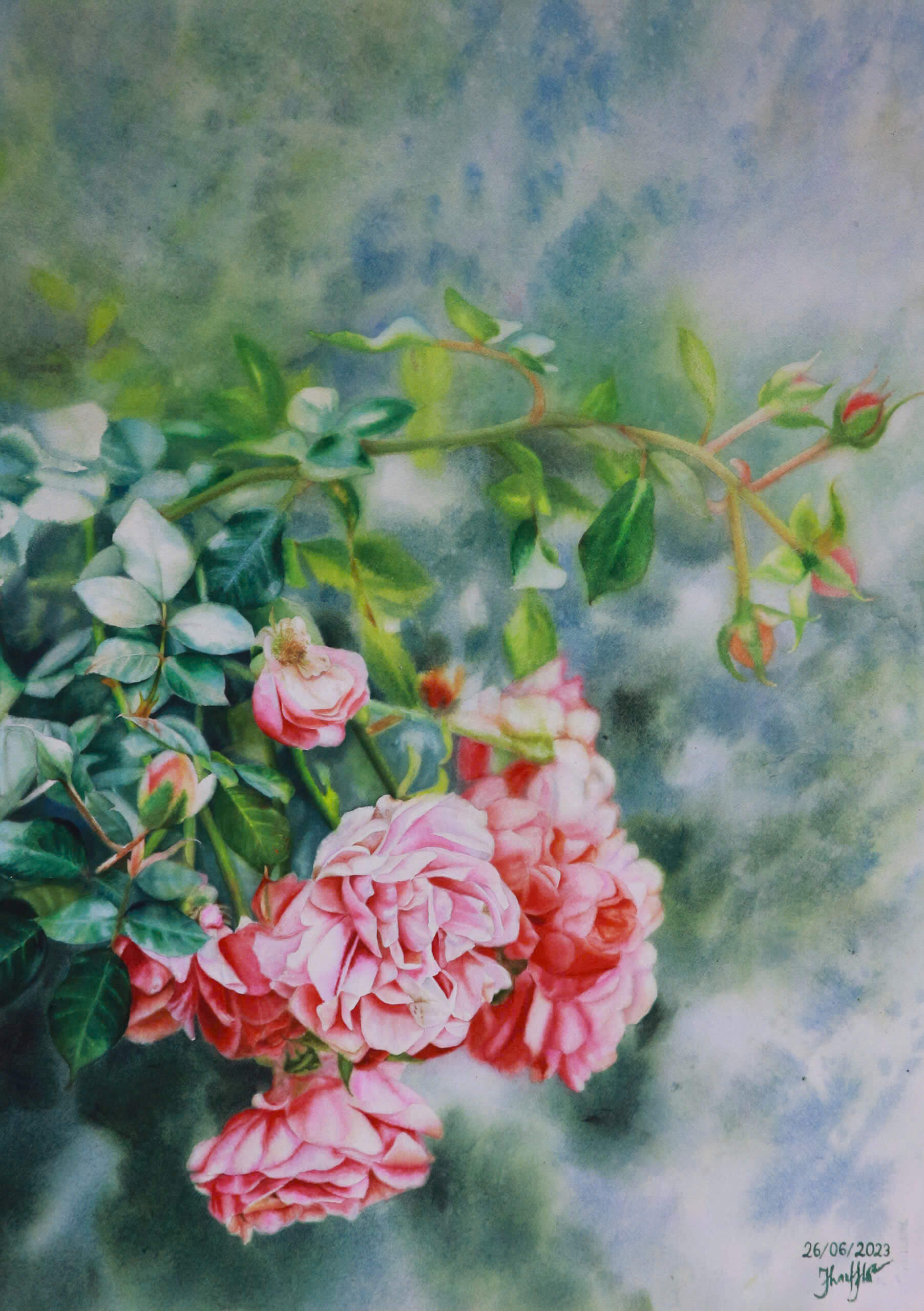 Flowers by the Doorstep Watercolor Painting By Artist Thanh Ha