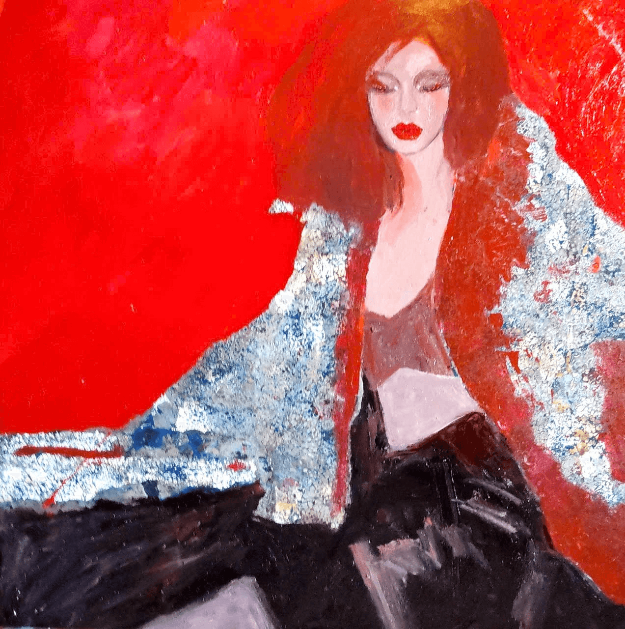 Winter Girl Vietnamese Lacquer Painting by Artist Mai Thi Kim Uyen