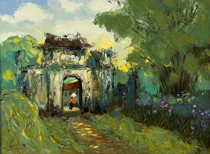 Village Gate Vietnamese Oil Painting by Artist Dang Dinh Ngo