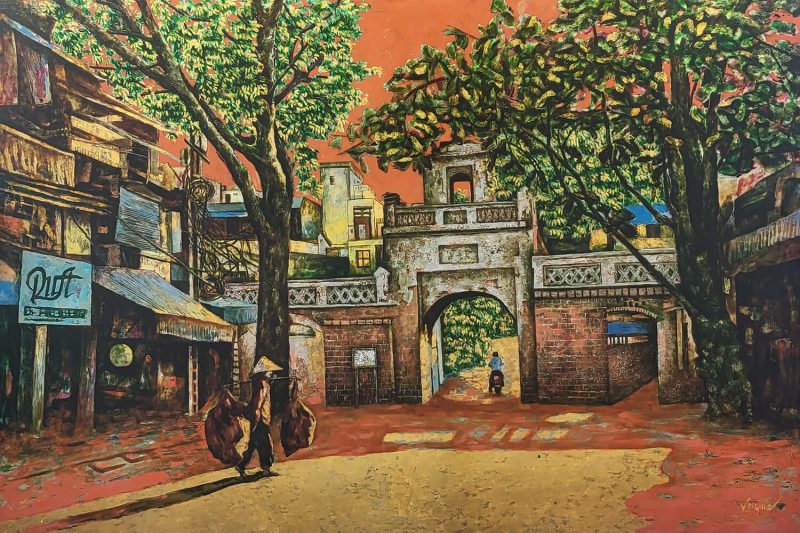 Old Gate Vietnamese Lacquer Painting by Artist Nguyen Van Nghia