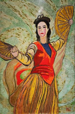 Traditional Dance - Vietnamese Lacquer Painting by Artist Le Khanh Hieu