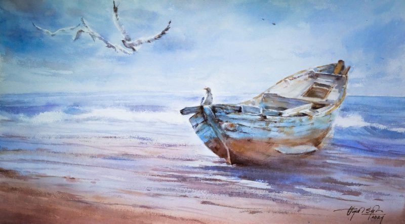 Waiting Watercolor Painting By Artist Dinh Duc