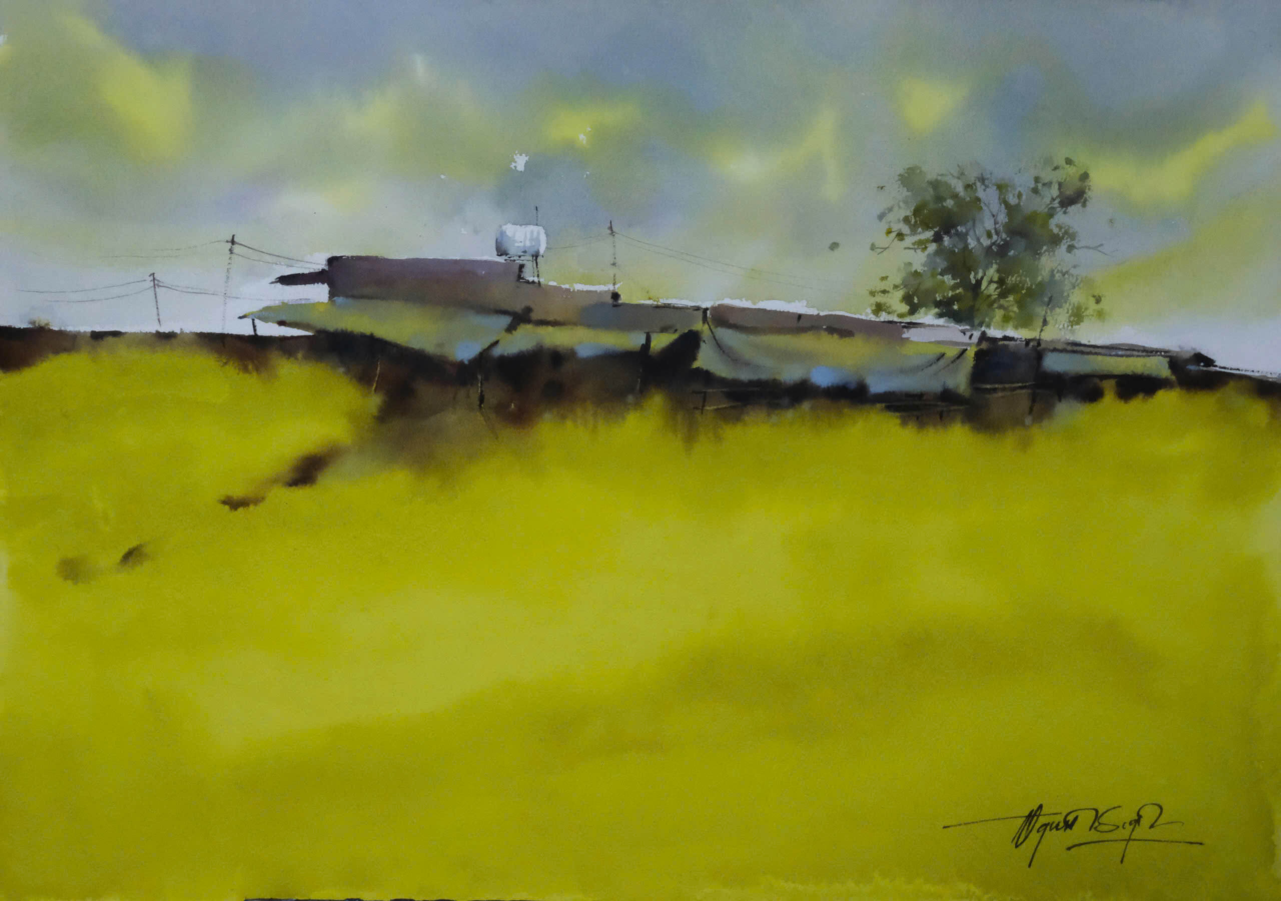 The House on the Hill Watercolor Painting By Artist Dinh Duc