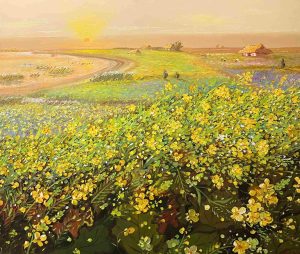 Mustard Field - Vietnamese Oil Painting by Artist Dang Dinh Ngo