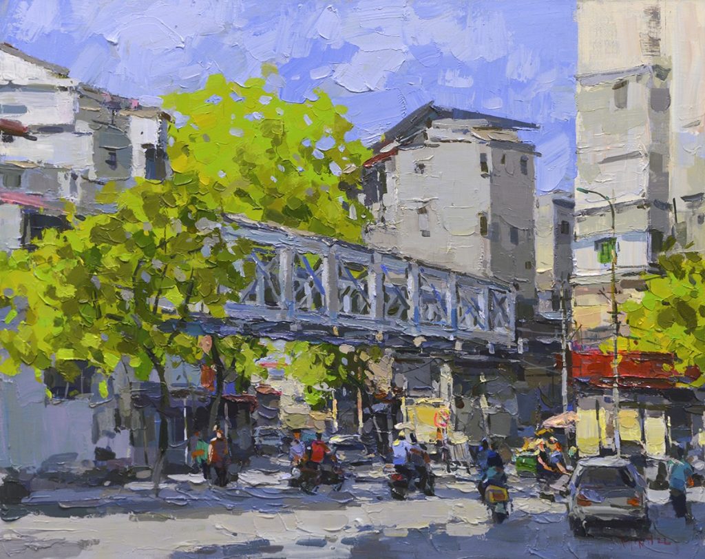 Ta Hien Street Corner - Vietnamese Oil Painting by Artist Pham Hoang Minh