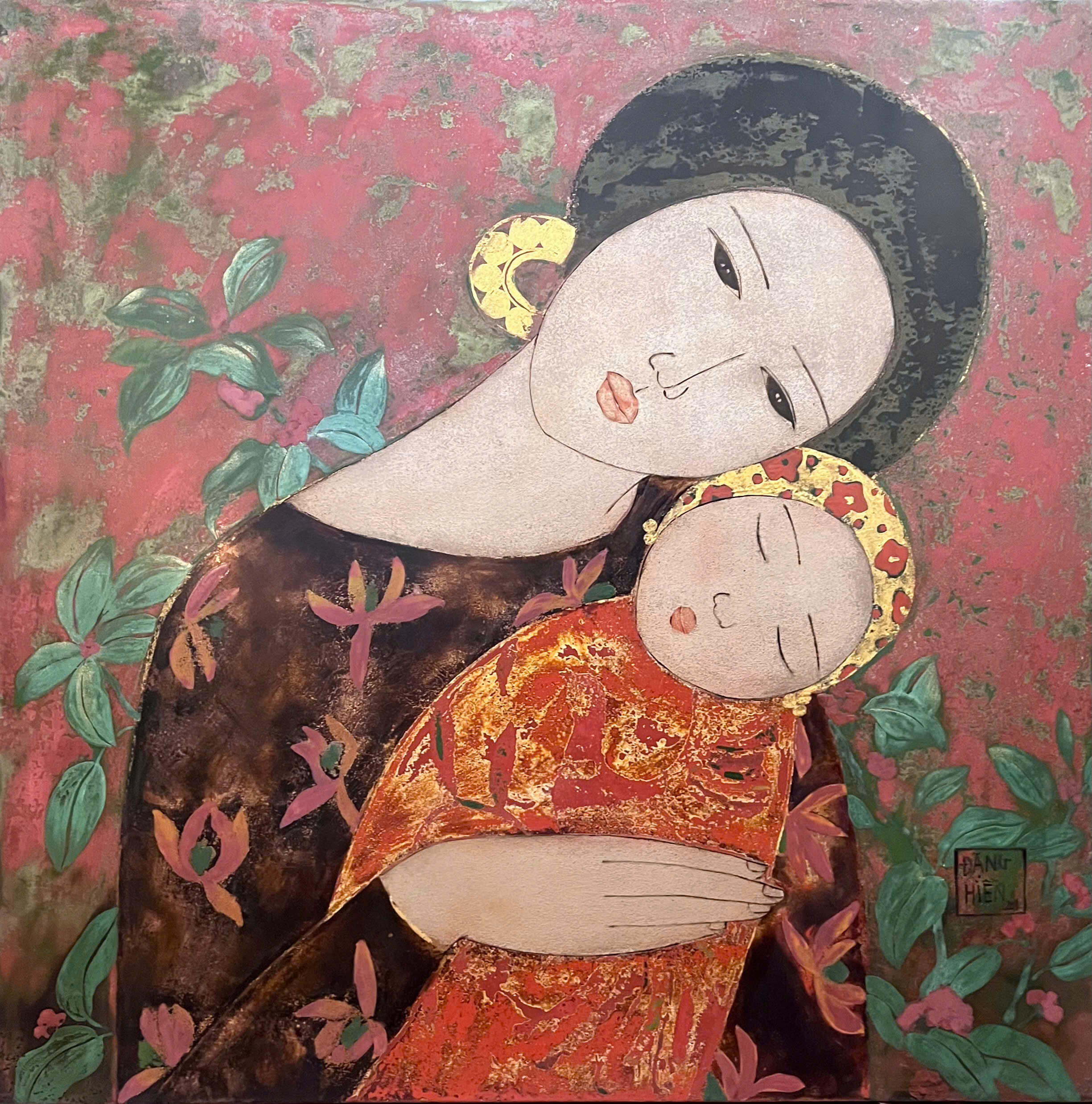 Midday Nap Vietnamese Lacquer Painting by Artist Dang Hien