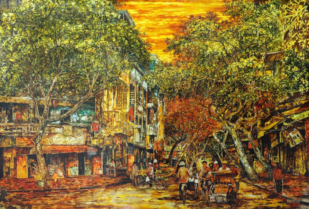 Golden Sunlight on Street V - Vietnamese Lacquer Painting by Artist ...