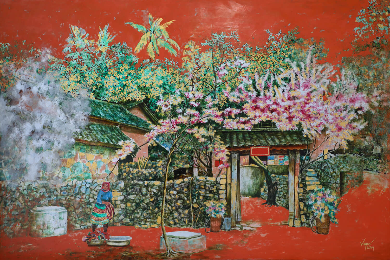 Ha Giang Landscape Vietnamese Lacquer painting by artist Nguyen Van Nghia