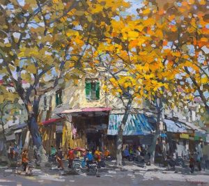 Ha Noi in Autumn Vietnamese Oil Painting by Artist Pham Hoang Minh