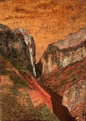 Tu San Canyon Vietnamese Lacquer Painting by Artist Trinh Que Anh