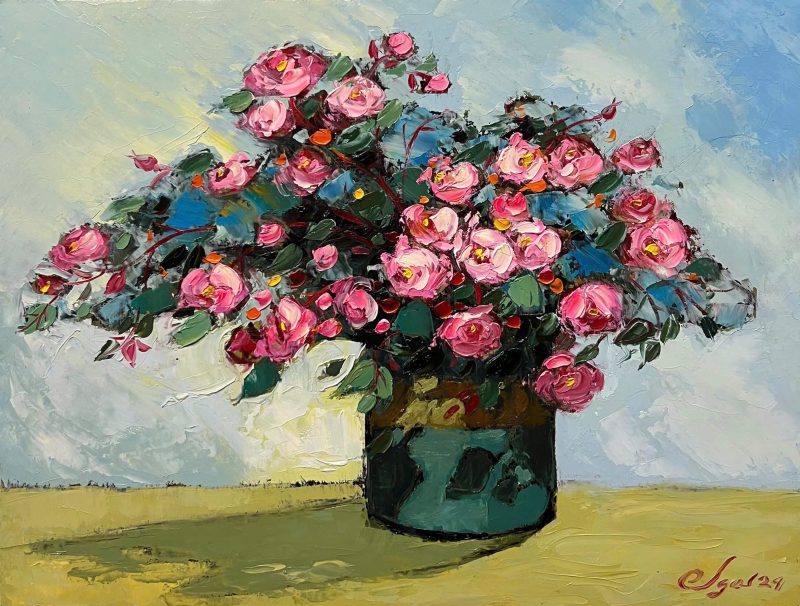 Roses Vietnamese Oil Painting by Artist Dang Dinh Ngo