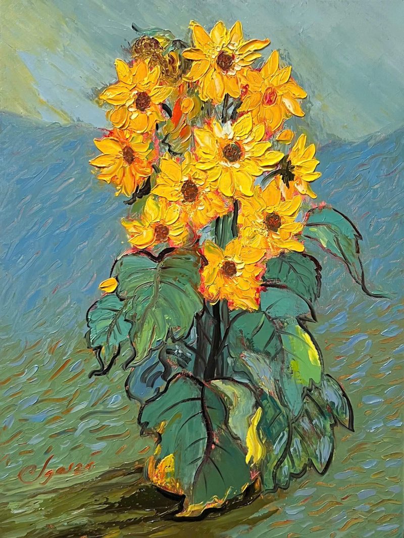 Sunflowers Vietnamese Oil Painting by Artist Dang Dinh Ngo