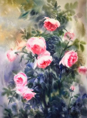 Roses Vietnamese Watercolor Painting By Artist Phuong Thao