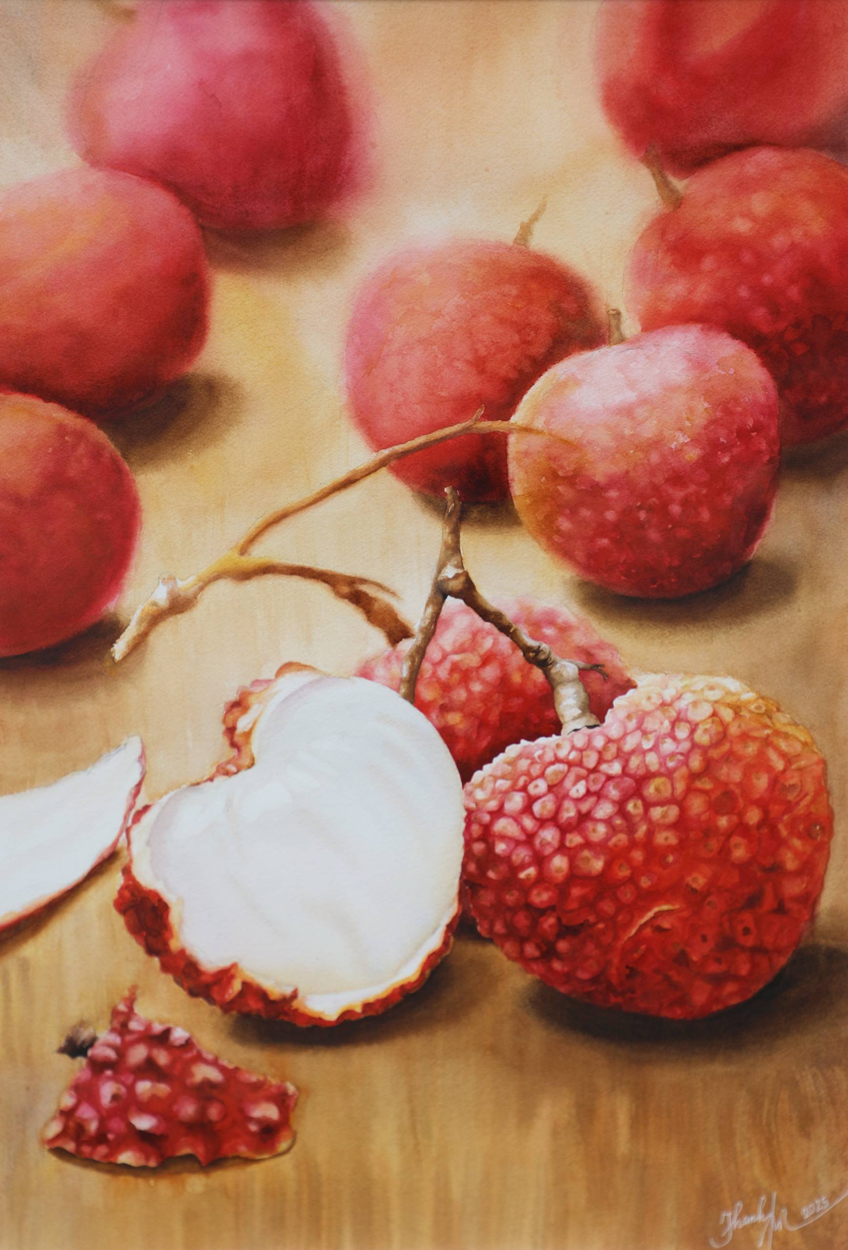 Rosy Tear Lychee - Watercolor Painting By Artist Thanh Ha