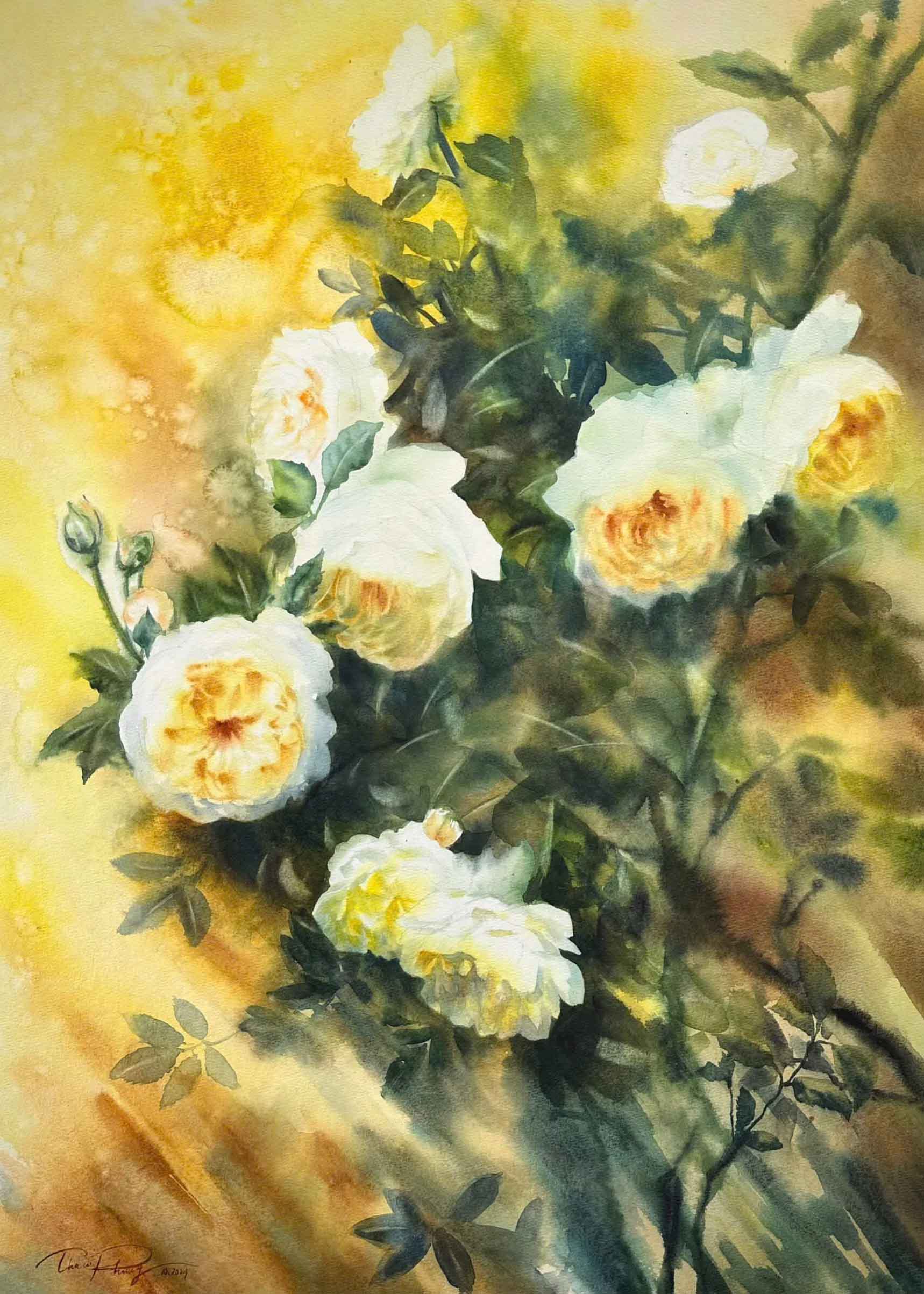 Sunlit Glimpse Vietnamese Watercolor Painting By Artist Phuong Thao