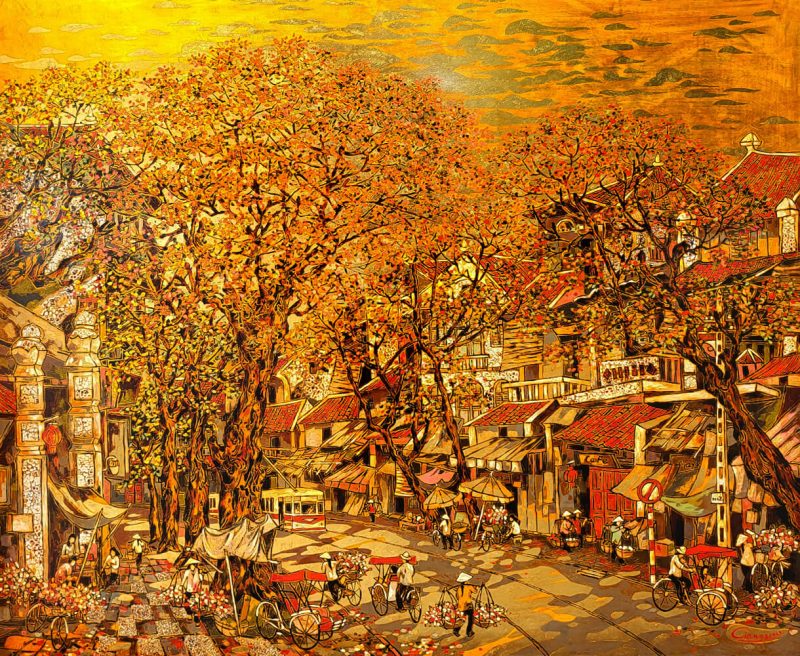 Tinkle II - Vietnamese Lacquer Painting by Artist Nguyen Hong Giang