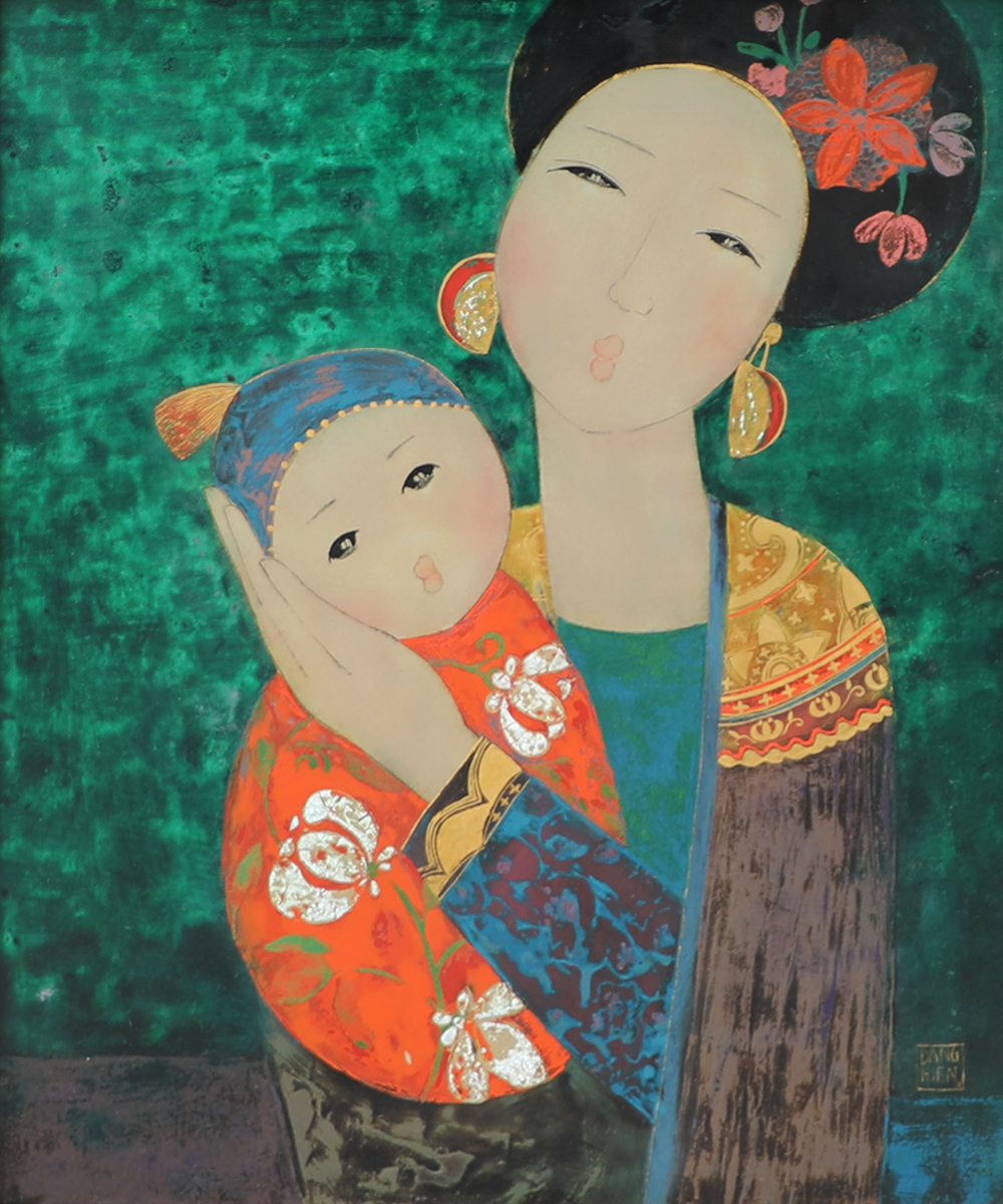 Mother’s Little Sun II - Vietnamese Lacquer Painting by Artist Dang Hien