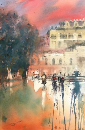 After Sunset Vietnamese Watercolor Painting By Artist Minh Dam