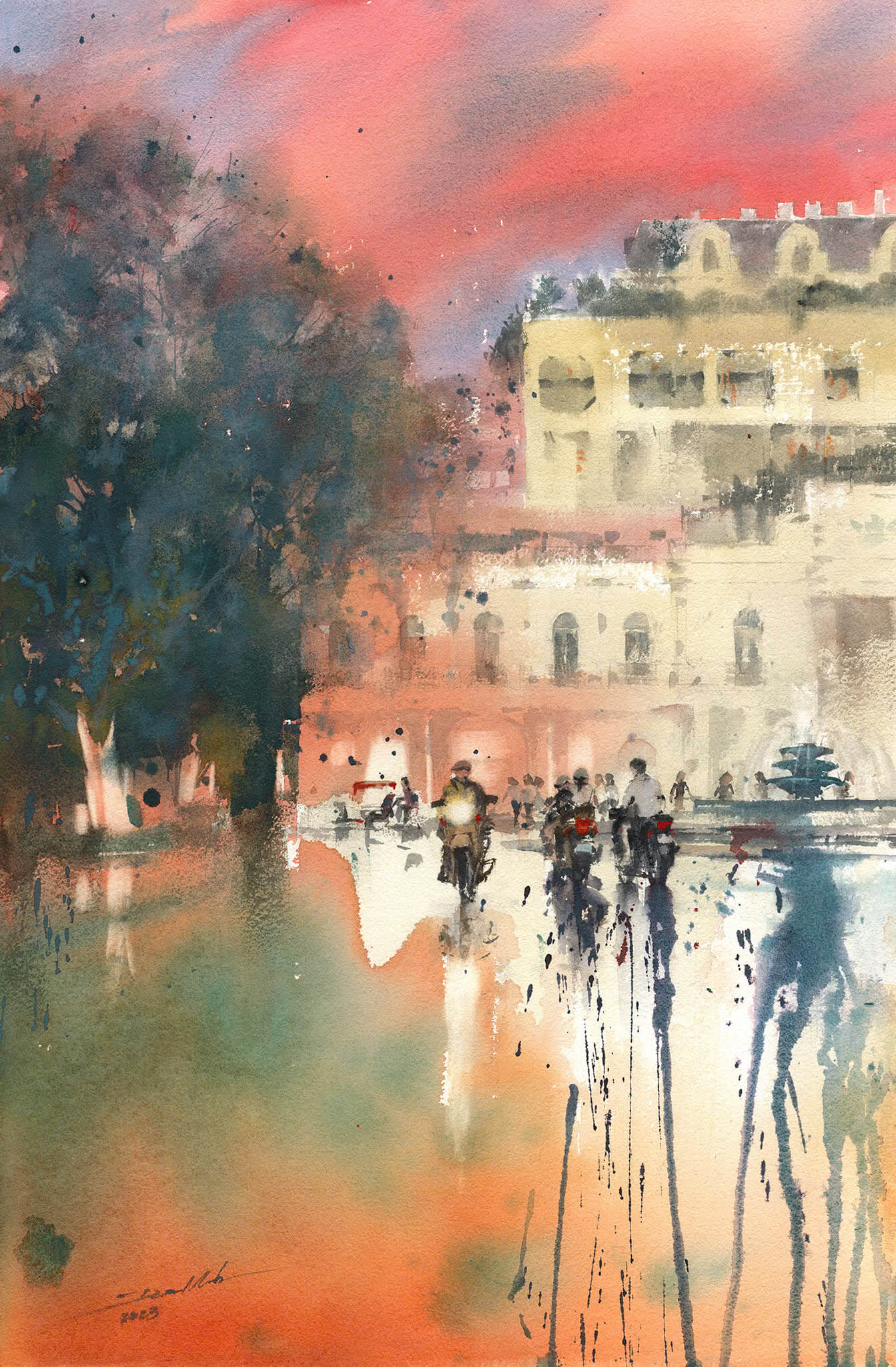 After Sunset Vietnamese Watercolor Painting By Artist Minh Dam