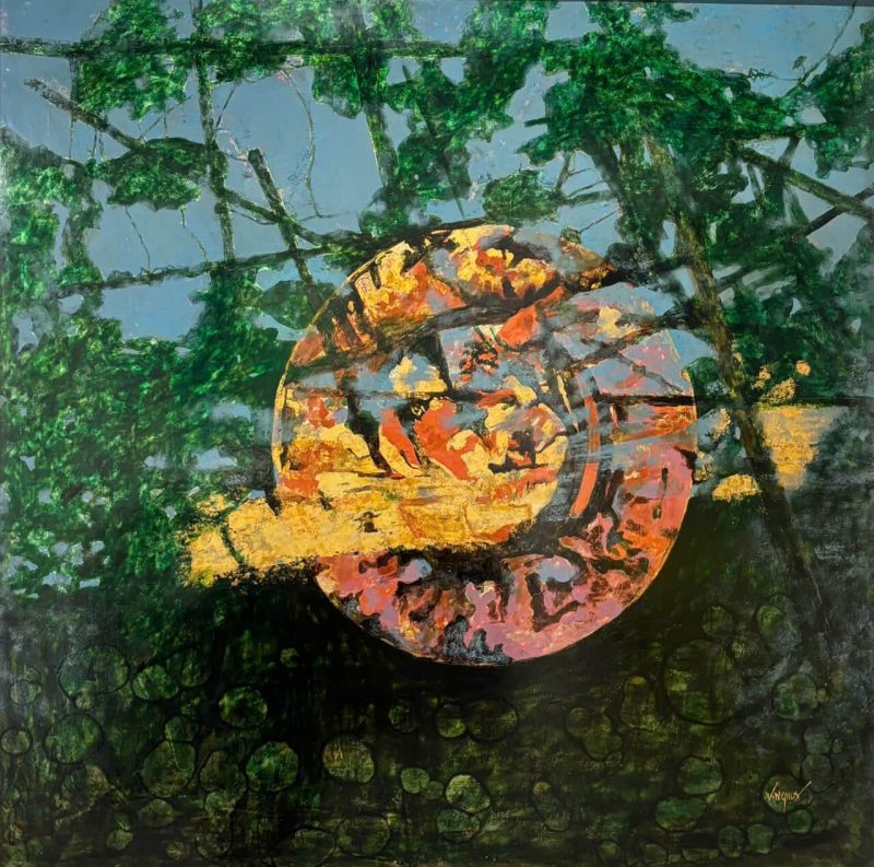 Water Reflection Vietnamese Lacquer painting by artist Nguyen Van Nghia