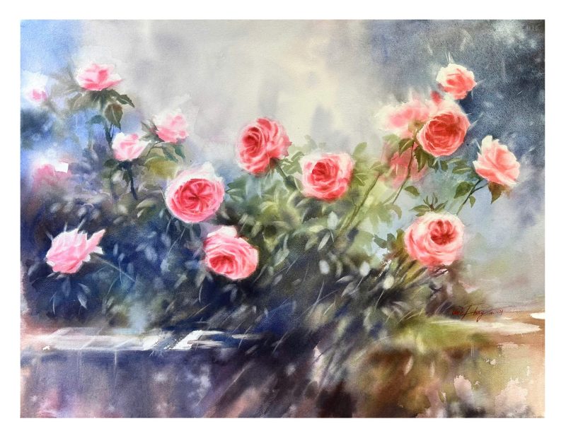 Sunshine by the Doorstep Vietnamese Watercolor Painting By Artist Phuong Thao