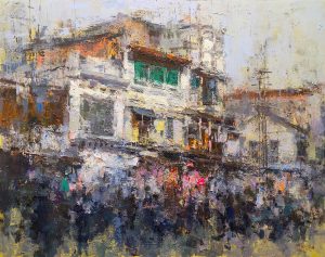 Cau Go Street II Vietnamese Acrylic Paintings by Artist Pham Hoang Minh