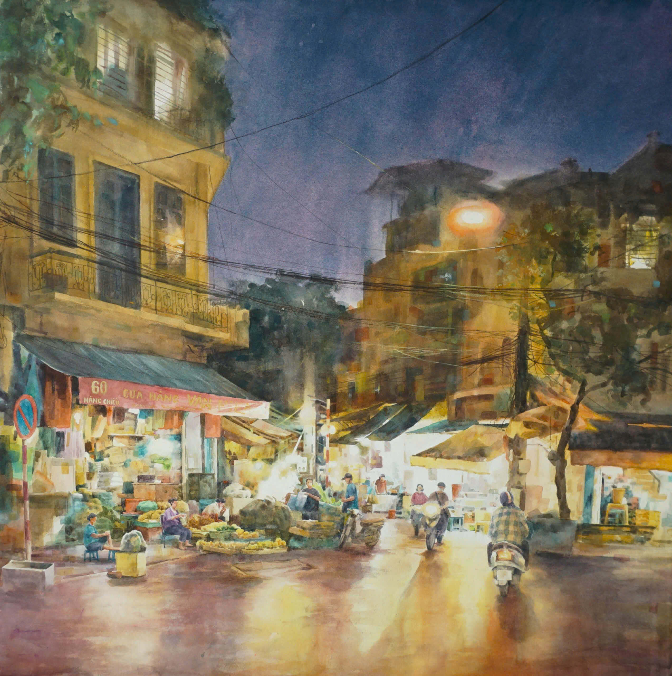 Night Street I Watercolor Painting By Artist Duc Tien