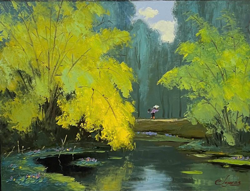 Going To The Fields Vietnamese Oil Painting by Artist Dang Dinh Ngo