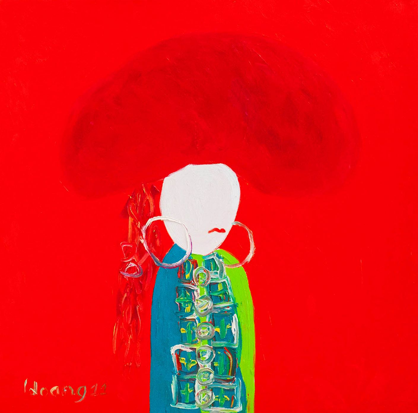 Red Dzao Girl II - Vietnamese Acrylic Painting by Artist Ngo Duc Hoang