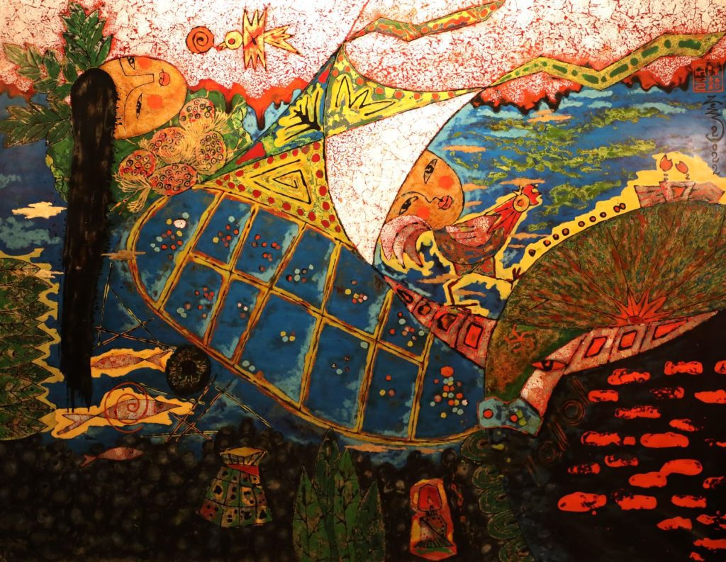 Sun & Moon - Vietnamese Lacquer Painting by Artist Tran Thieu Nam