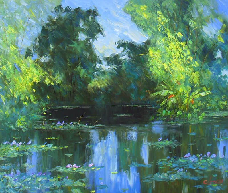 The Pond là một trong những tác phẩm nghệ thuật đẹp nhất của Nguyễn Gallery về chủ đề rừng cây. Tranh thể hiện vẻ đẹp của một cái ao trong khu rừng rậm cây. Nếu bạn yêu thiên nhiên và đam mê nghệ thuật, hãy xem tranh này để thưởng thức sự tài năng và tình yêu với thiên nhiên của nghệ sĩ.
