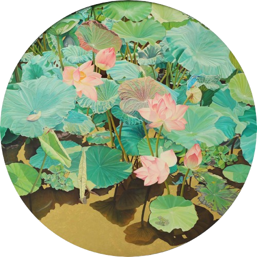 The Five Lotuses V Vietnamese Lacquer Painting By artist Nguyen Xuan Viet