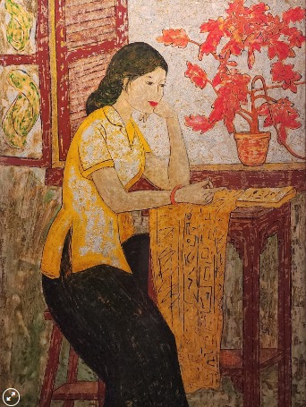Young Lady - Vietnamese Lacquer Painting by Artist Le Khanh Hieu