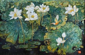 White Lotus - Do Khai Artist - Lacquer on Wood Painting