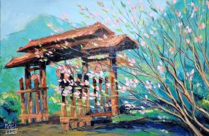 Spring Arrives at the Doorstep Vietnamese Oil Paintings by Artist Minh Chinh