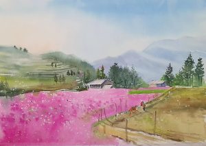 Blush of Spring in the Highlands - Vietnamese Watercolor Painting By Artist Nguyen Ngoc Phuong