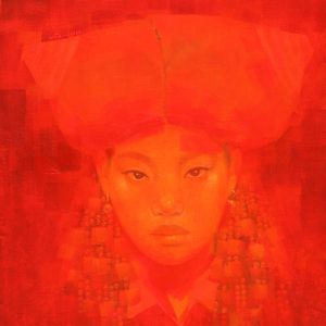 Red Dao Lady V Vietnamese Acrylic Painting by Artist Hoang Hoan