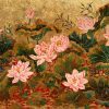 Pink Lotus - Vietnamese Lacquer Painting by Artist Ai Van