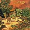 Village - Vietnamese Lacquer Paintings Landscape by Artist Chu Viet Cuong